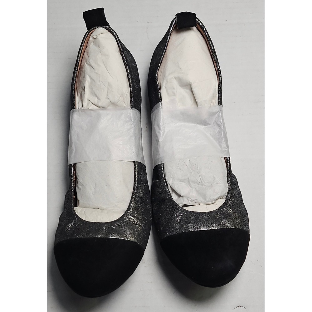 ED Ellen DeGeneres Lilliane2 Silver Glitter Black‎ Cap Toe Ballet Flats 5.5M